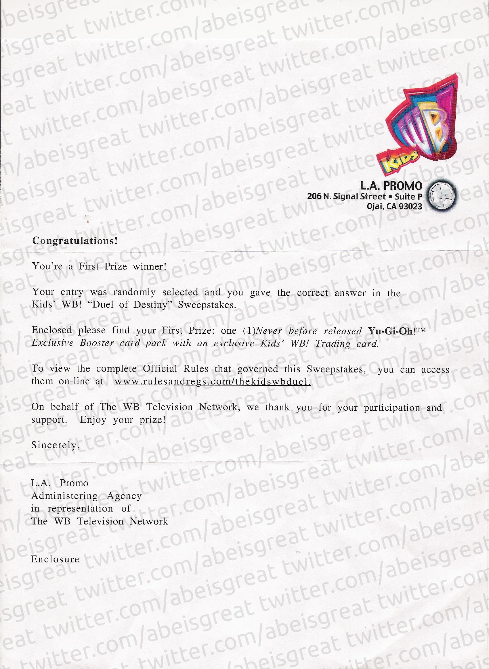 Kids' WB! Duel of Destiny promotional card